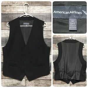 American Airlines Waistcoat Vest Men’s 42 Short Gray Wool Blend No Show Buttons
